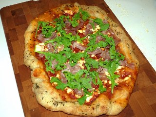 Prosciutto, Goat Cheese, & Arugula Pizza